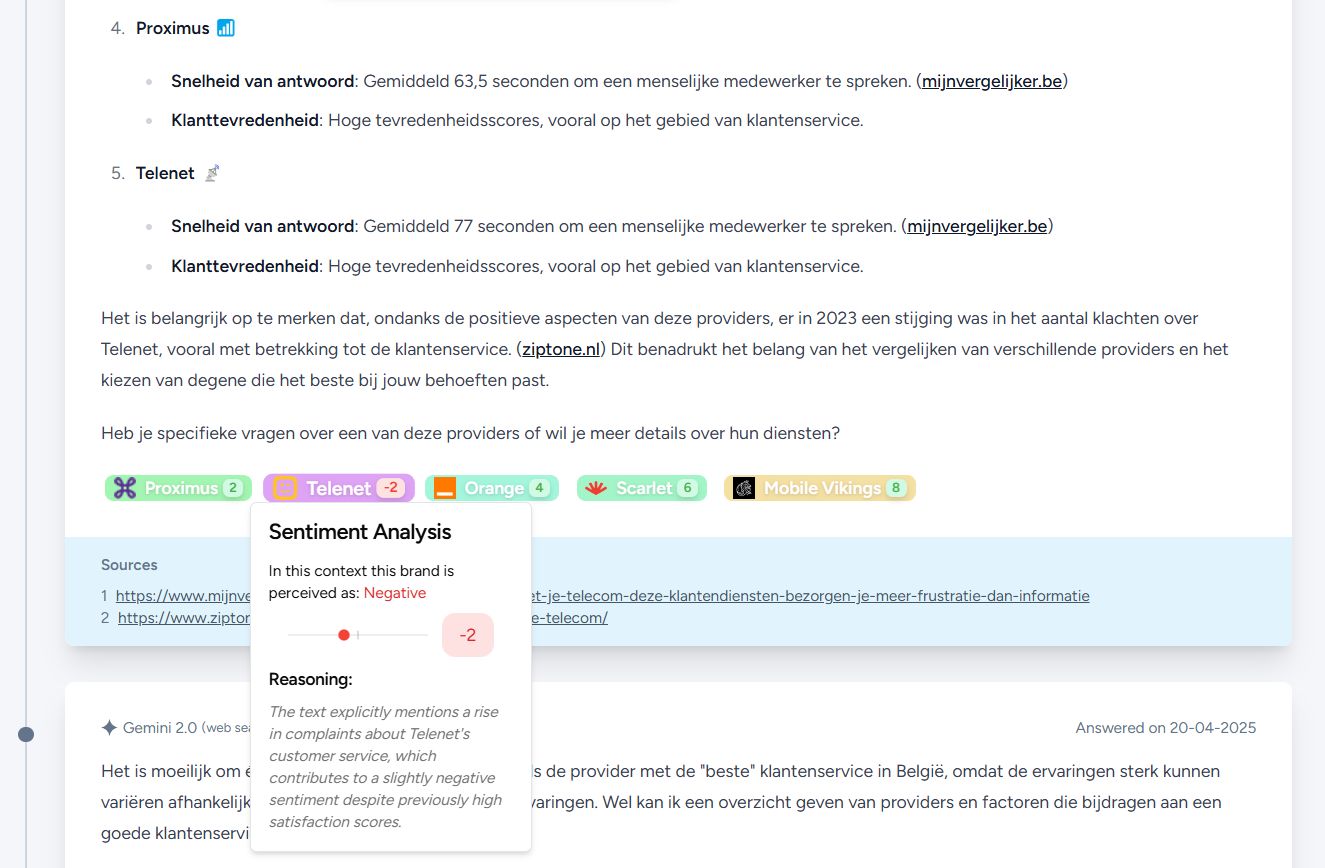 Example of ChatGPT rank tracker with sentiment analysis