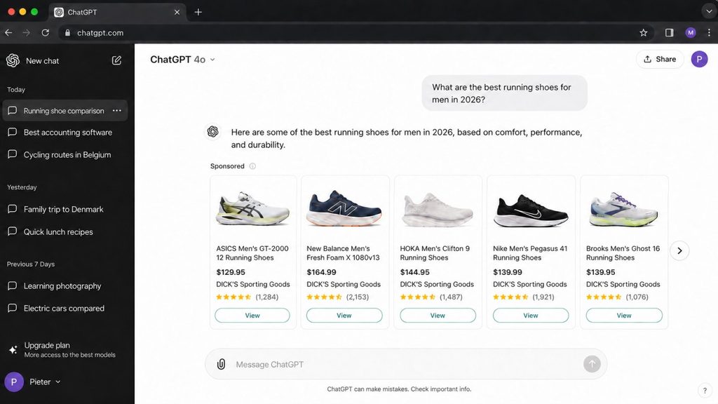 Example of a carousel ad in ChatGPT ads. These are generated from product feeds (uploaded in the ads manager)